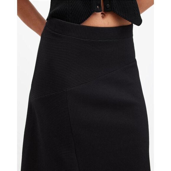 NEW Allsaints Gia Asymmetric Midi Ribbed Skirt in Black UK 10 US 6 - Picture 3 of 8